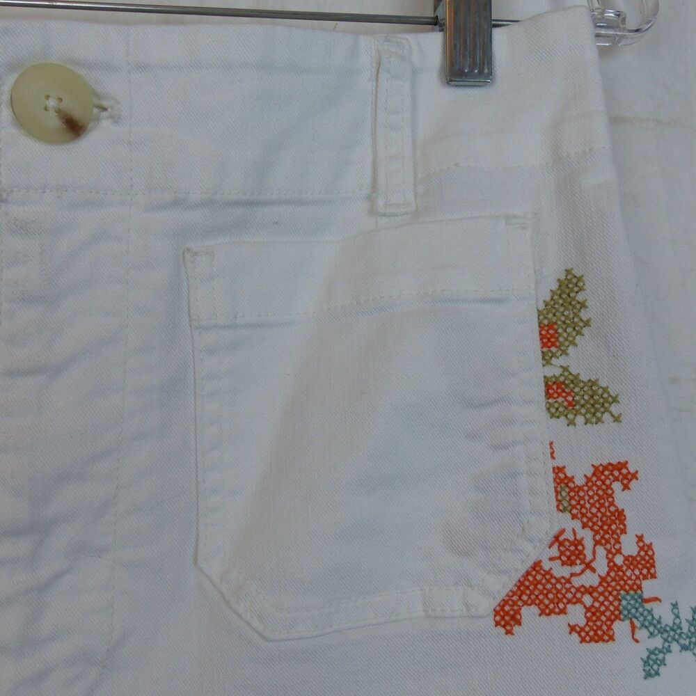 Maeve Anthropologie Colette Jeans 30 White Floral Embroidered Crop Wide Leg Boho - Picture 8 of 16